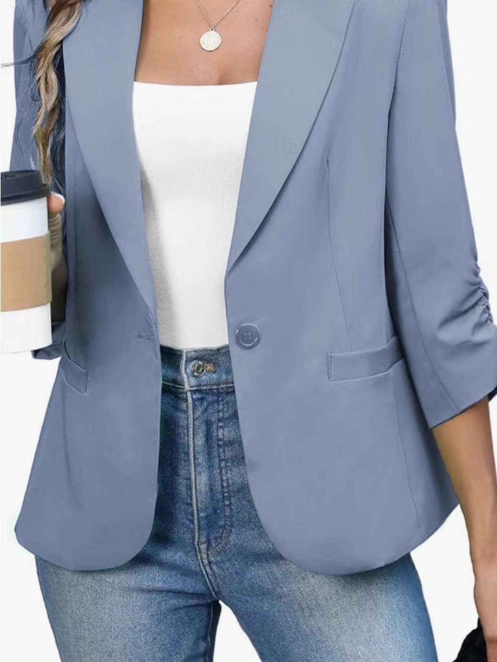 Women's Powder Blue Single-Button Blazer